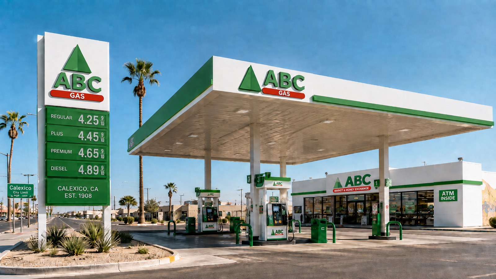 Gasolinera y tienda de conveniencia de ABC Money Exchange en 1011 Imperial Ave., Calexico, California